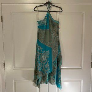 Rabbit Rabbit Rabbit Design, Blue/Green Halter Backless Boho Dress, Sz 16, NWT